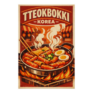 Póster Tteokbokki coreano en un audaz retro