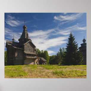 Póster Ttraditional wooden Russian Orthodox church