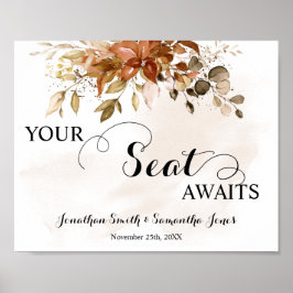 Póster Tu asiento espera la recepción de la boda de otoño