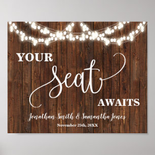 Póster Tu asiento espera recepción de boda rosa floral po