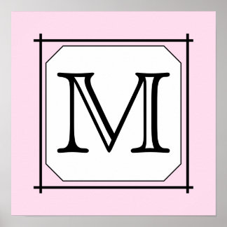 Póster Tu carta. Monograma personalizado. Blanco negro ro