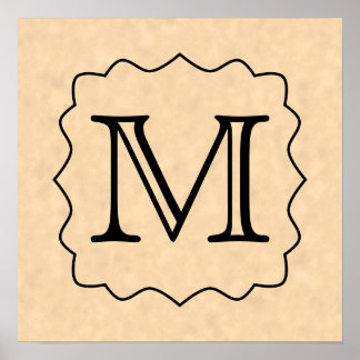 Póster Tu carta. Monograma personalizado. Negro y pergami
