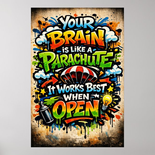 Póster Tu Cerebro Es Como Un Paracaídas Retro Graffiti (Frente)