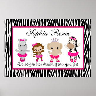 Póster Tu cute Ballerina Art Print Monkey Zebra