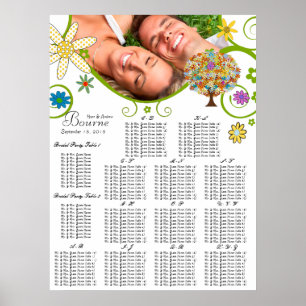 Póster Tu Foto Árbol Floral Gráfico de Asientos Alfabetic