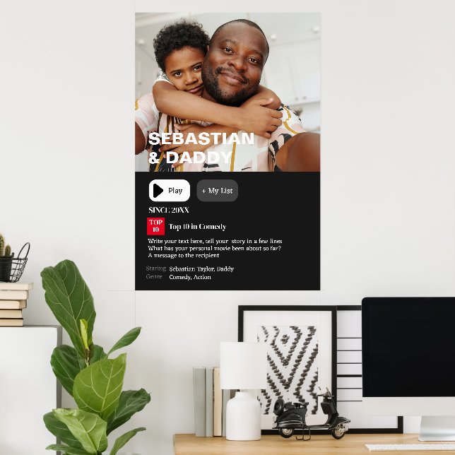 Póster Tu foto de sinopsis de película personalizada (Oficina en casa)