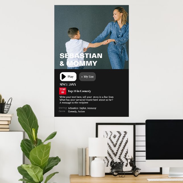 Póster Tu foto de sinopsis de película personalizada (Oficina en casa)