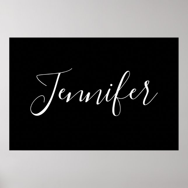 Póster Tu nombre | Elegante guión blanco sobre negro (Frente)