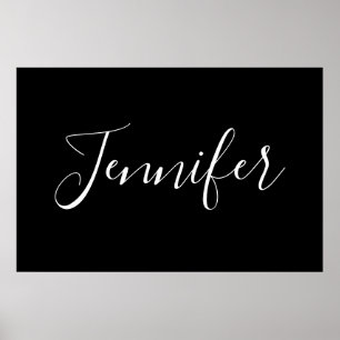 Póster Tu Nombre Escritura Blanca Elegante sobre Negro
