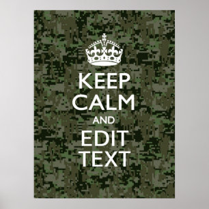 Póster Tu texto Camuflaje Digital Olive Green Keep Calm