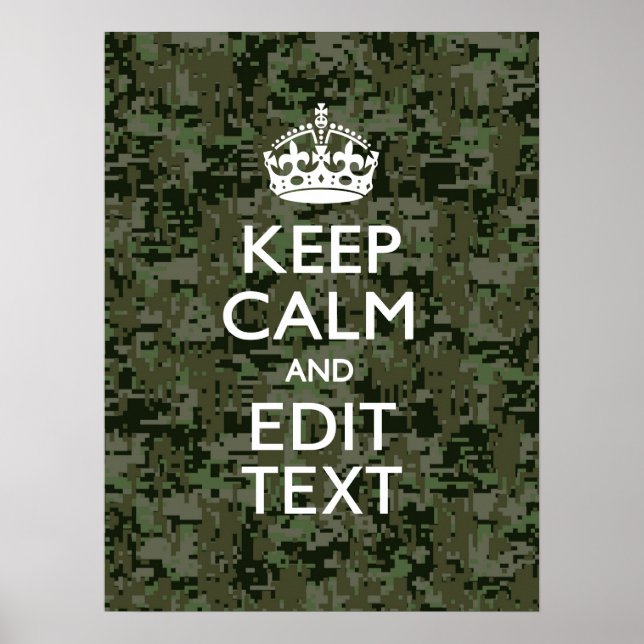 Póster Tu texto Camuflaje Digital Olive Green Keep Calm (Frente)
