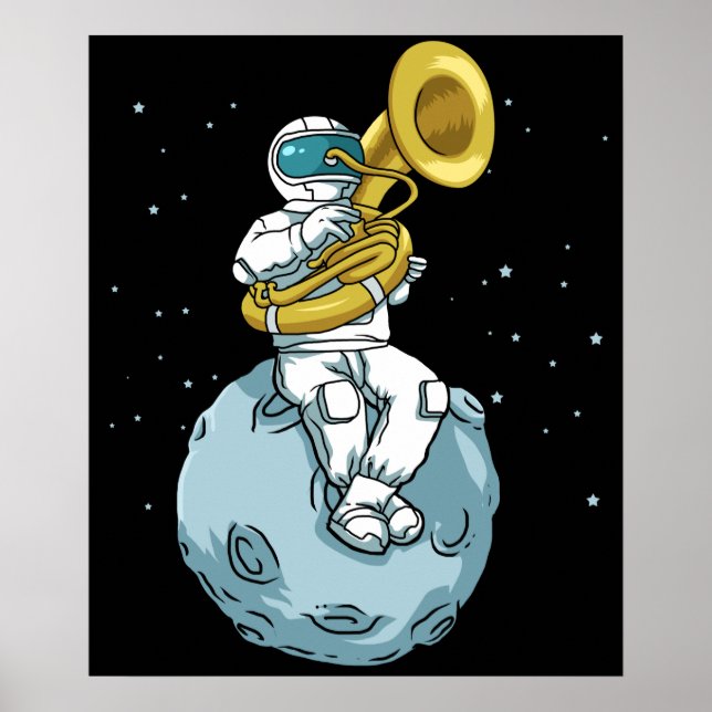 Póster Tuba Gift Astronauta Marcha Banda Música Sousaphon (Frente)