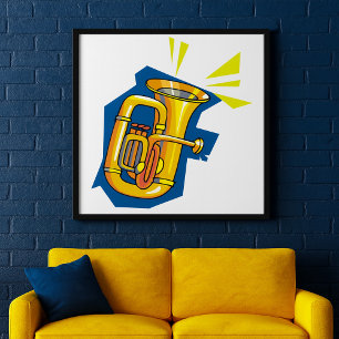 Póster Tuba Instrumento de Bronce Música Brillante Banda
