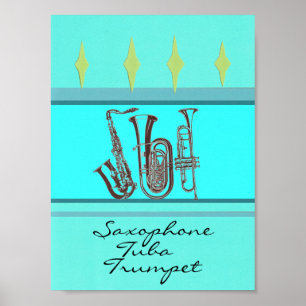 Póster Tuba Trumpet saxofón