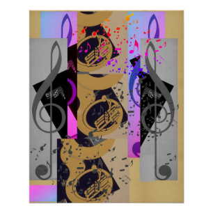 Póster Tuba Y Notas De Música
