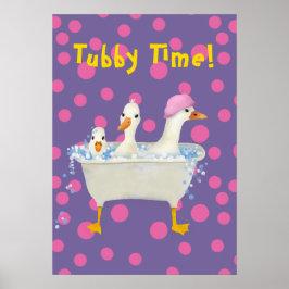 Póster Tubby Time Tres patos en bañera Acuarela 