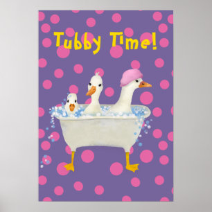 Póster Tubby Time Tres patos en bañera Acuarela 