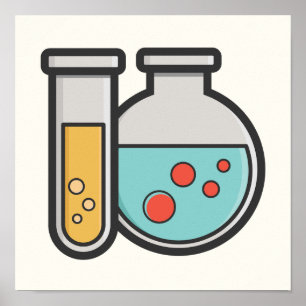 Póster Tubo de prueba de química y vaso de precipitado