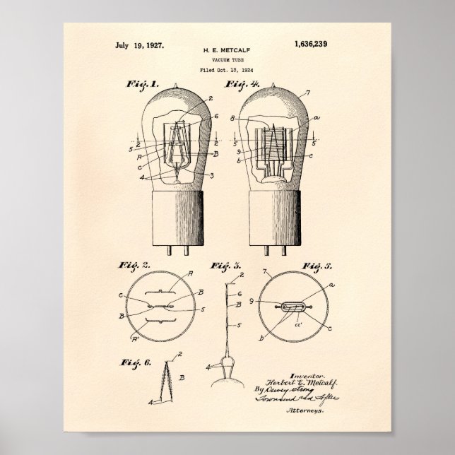Póster Tubo de vacío 1927 Patent Art Old Peper (Frente)