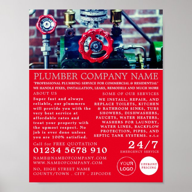 Póster Tubos clásicos, fontanero, publicidad de fontanerí (Frente)