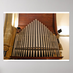 Póster Tubos de órgano de iglesia y paneles de madera