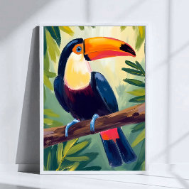 Póster Tucán Pájaro Tropical Colorido Acuarela