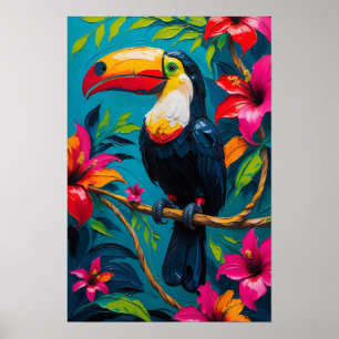Póster Tucán Tropical con Floral Vibrante