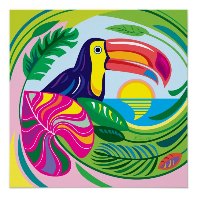 Póster Tucán y Hojas Tropicales (Anverso)