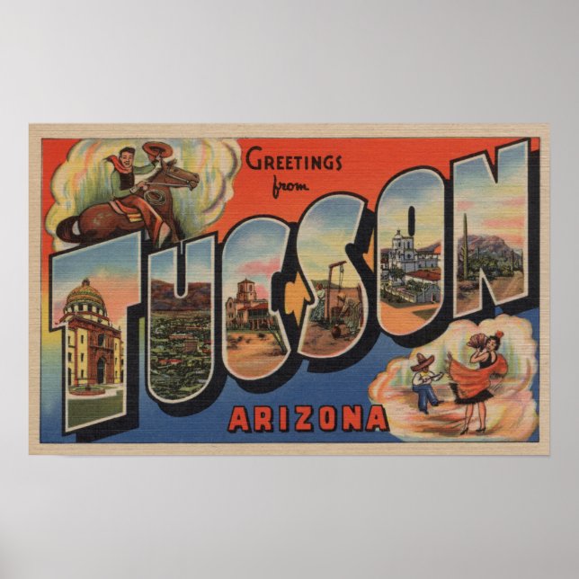 Póster Tucson, Arizona - Escenas de letras grandes (Frente)