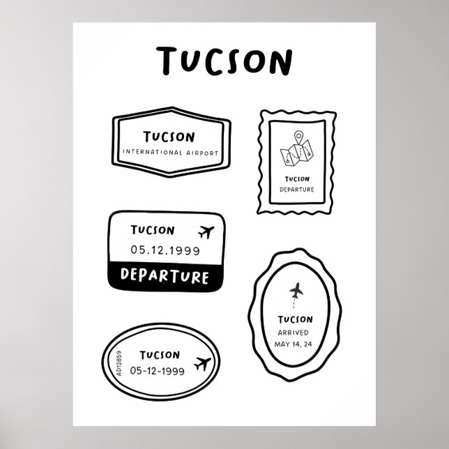 Póster Tucson - Colección de sellos de viaje | Minimalist (Frente)