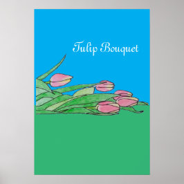 Póster Tulip Bouquet Abajo Verde y Azul