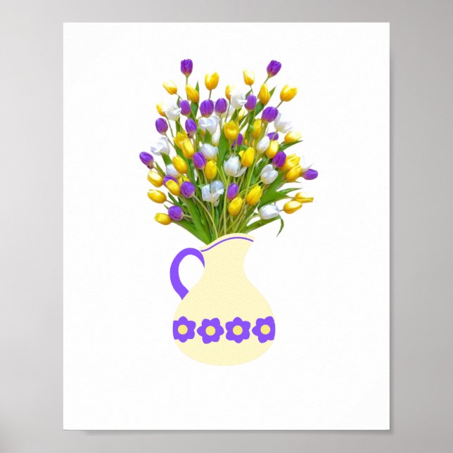 Póster Tulip Bouquet en jarrón amarillo (Frente)