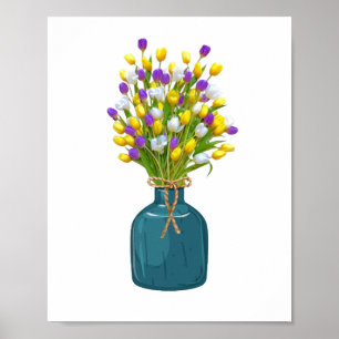 Póster Tulip Bouquet en la base de color de Cyano