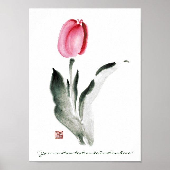 Póster Tulip de flor de tinta sumi-e chinesa clásico (Frente)