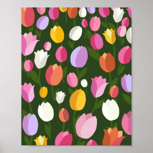 Póster Tulip Field 01 Flores retro coloridas