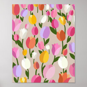 Póster Tulip Field 03 Floral colorida
