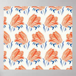 Póster Tulipán barroco: Linocut de venado botánico