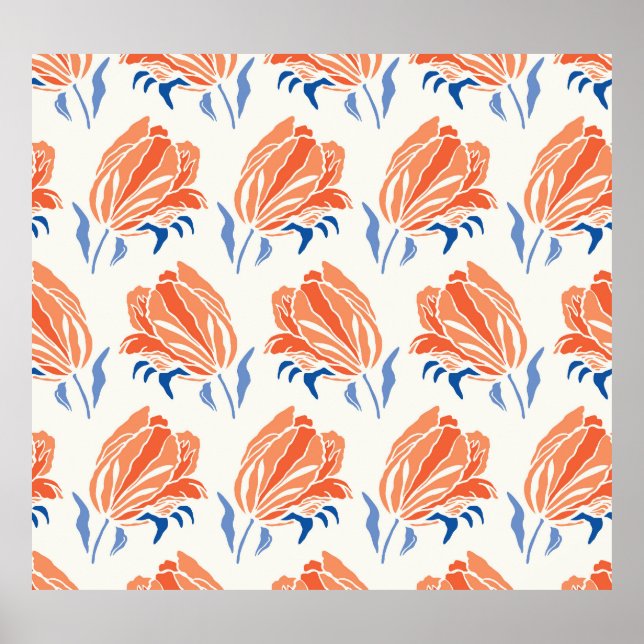 Póster Tulipán barroco: Linocut de venado botánico (Frente)