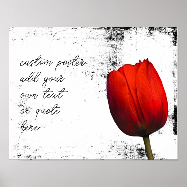 Póster tulipán rojo añadir texto en blanco y negro angust (Frente)