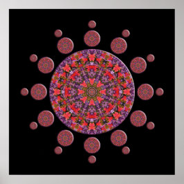 Póster Tulipán rojo y morado Mandala Poster fractal