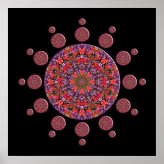 Póster Tulipán rojo y morado Mandala Poster fractal