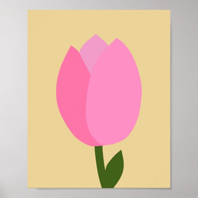 Póster Tulipán Rosa Y Flor Amarilla (Frente)