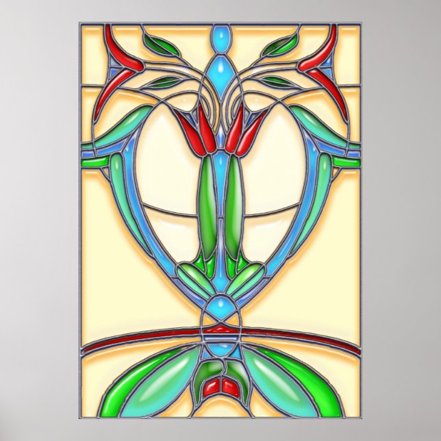 Póster Tulipanes abstractos de Art Deco (Frente)
