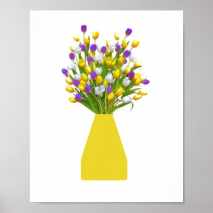 Póster Tulipanes amarillos y morados en una vesícula amar