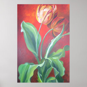 Póster Tulipanes artísticos rojos y amarillos