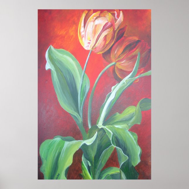 Póster Tulipanes artísticos rojos y amarillos (Frente)