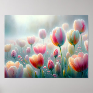 Póster Tulipanes besados en suave luz matutina