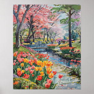 Póster Tulipanes Coloridos en el Parque
