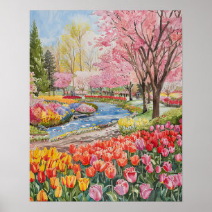 Póster Tulipanes Coloridos en el Parque