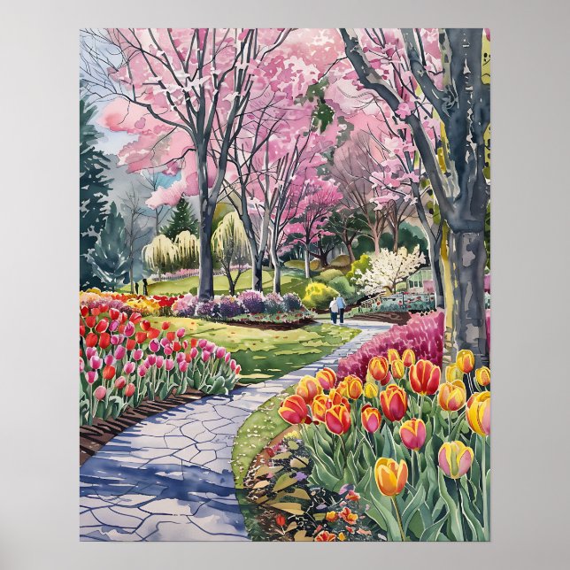 Póster Tulipanes Coloridos en el Parque (Frente)